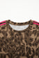 Brown Loose Contrast Striped Accent Leopard T Shirt Mini Dress with Pockets