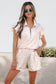 Beige Leopard Zip Polo Top 2pcs Short Set