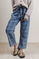 Sky Blue Plaid Denim Grommet Drawstring Waist Ankle-Length Jeans