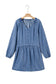 Myosotis Puff Sleeve V Neck Ruffled Loose Denim Mini Dress