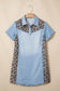 Myosotis Denim Color Block Leopard Patchwork Shirt Collar T Shirt Mini Dress