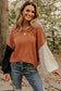 Desert Gold Colorblock Raw Edge Bubble Sleeve V Neck Sweater