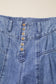 Dusk Blue High Rise Buttons Pleated Cropped Wide Leg Denim Pants