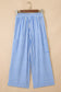 Sky Blue Stripe Drawstring Elastic Waist Patch Pocket Wide Leg Ankle-length Pants