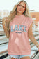 Pink Lake Weekend Graphic High Neck Short Sleeve Top