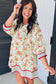 Apricot Striped Edge 3/4 Puff Sleeve Floral Dress