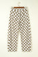 White Checkered Print Denim Barrel Pants