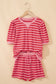 Red Stripe Puff Short Sleeve T Shirt Matching Shorts Set
