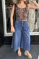 Dusk Blue High Rise Buttons Pleated Cropped Wide Leg Denim Pants