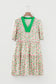 Green Contrast Neckline Ricrac Trim Floral Short Puff Sleeve Dress