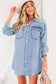 Beau Blue Chest Pocket Raw Hem Denim Loose Shirt Dress