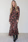 Black Retro Floral Print Long Sleeve Casual Mesh Dress