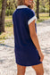 Navy Blue Americana Colorblock Stripes Zip up Collared T Shirt Mini Dress