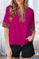 Violet Leopard Patchwork Trim Split Neck Short Sleeve Blouse