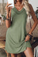 Grass Green Solid Color Lace Detail V Neck Sleeveless Shift Mini Dress