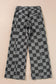 Dark Grey Checkered Denim Wide Leg Jeans