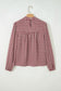Coral Country Plaid Long Sleeve Button Keyhole Pleated Loose Blouse