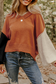 Desert Gold Colorblock Raw Edge Bubble Sleeve V Neck Sweater