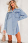 Beau Blue Chest Pocket Raw Hem Denim Loose Shirt Dress