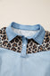 Myosotis Denim Color Block Leopard Patchwork Shirt Collar T Shirt Mini Dress
