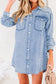 Beau Blue Chest Pocket Raw Hem Denim Loose Shirt Dress