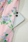 Pink Floral Print Contrast Trim Self-tie Straps High Waist Midi Dress