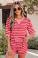 Red Stripe Puff Short Sleeve T Shirt Matching Shorts Set