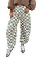 White Checkered Print Denim Barrel Pants
