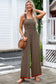 Brown Stripe Square Neck Shirred Wide Leg Jumpsuit