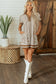 Brown Stripe Shirt Collar Color Block Patchwork Trim Ruffle Hem Short Dress
