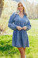 Myosotis Puff Sleeve V Neck Ruffled Loose Denim Mini Dress