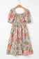 Apricot Pink Floral Smocked Bust Bubble Short Sleeve Maxi Dress