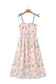 Pink Floral Print Contrast Trim Self-tie Straps High Waist Midi Dress