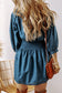 Prussian Blue 3/4 Sleeve Shirred High Waist Buttoned Mini Dress