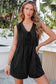 Black white Tie V Neck Pintuck Sleeveless Loose Romper