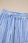 Sky Blue Stripe Drawstring Elastic Waist Patch Pocket Wide Leg Ankle-length Pants