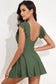 Mist Green Ruffled Short Sleeve Lace Trim V Neck One Piece Swim Dress