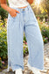 Beau Blue Studded Side Slit Leg Frayed Pocketed Wide Leg Jeans