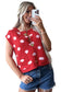 Red Polka Dot Sleeveless Knit Button Drop Shoulder Sweater Vest
