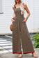 Brown Stripe Square Neck Shirred Wide Leg Jumpsuit