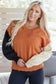 Desert Gold Colorblock Raw Edge Bubble Sleeve V Neck Sweater