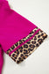 Violet Leopard Patchwork Trim Split Neck Short Sleeve Blouse