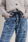 Sky Blue Plaid Denim Grommet Drawstring Waist Ankle-Length Jeans