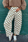 White Checkered Print Denim Barrel Pants