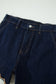 Navy Blue Embroidered Scalloped Trim Relaxed Denim Shorts