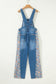 Peacock Blue Floral Patchwork Bib Denim Wide Leg Overalls