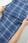 Sky Blue Plaid Denim Grommet Drawstring Waist Ankle-Length Jeans
