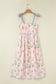 Pink Floral Print Contrast Trim Self-tie Straps High Waist Midi Dress