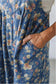 Blue Vintage Rose Printed Pleated Loose Denim Overall Jumpsuit