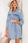 Beau Blue Chest Pocket Raw Hem Denim Loose Shirt Dress